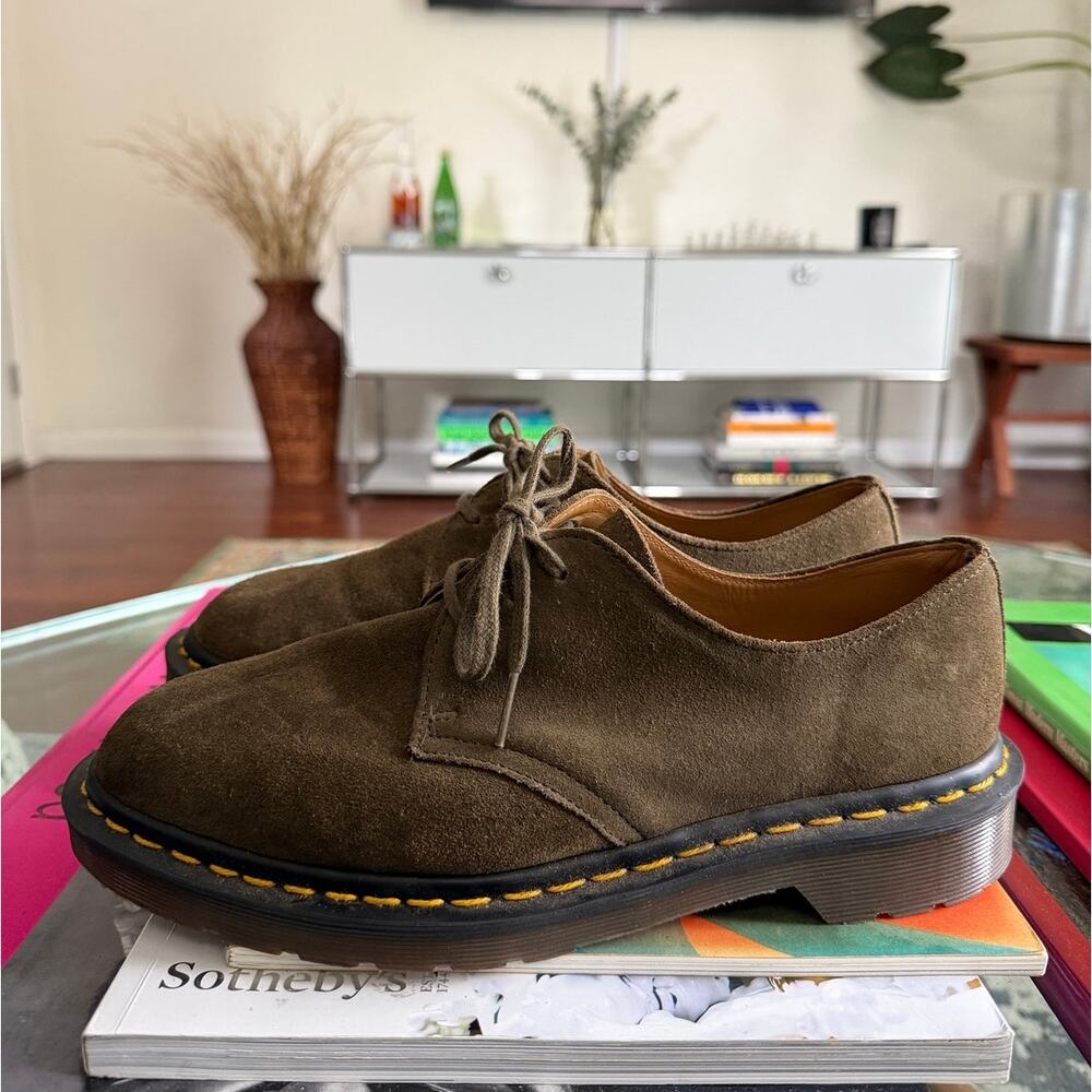 Dr. Martens 1461 Made in England C F Stead Olive Suede Oxfords
